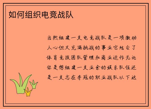 如何组织电竞战队